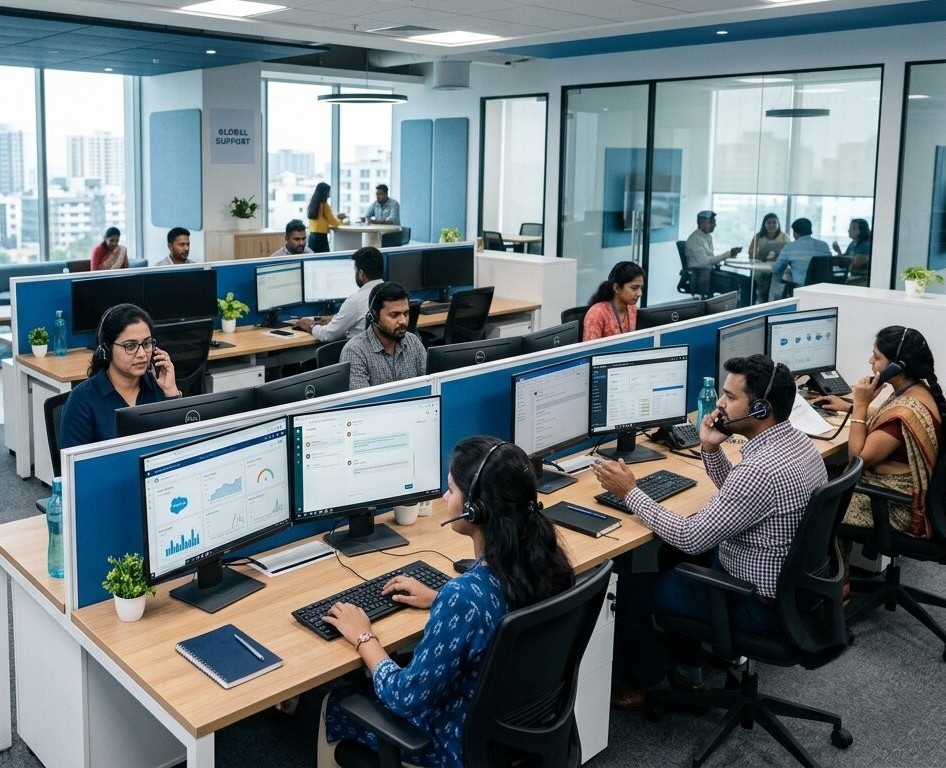 Ruminative operations team collaborating in office