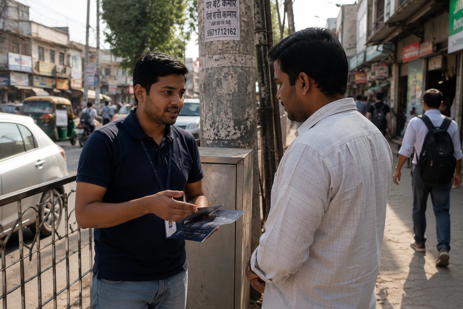 Field sales representative meeting a client
